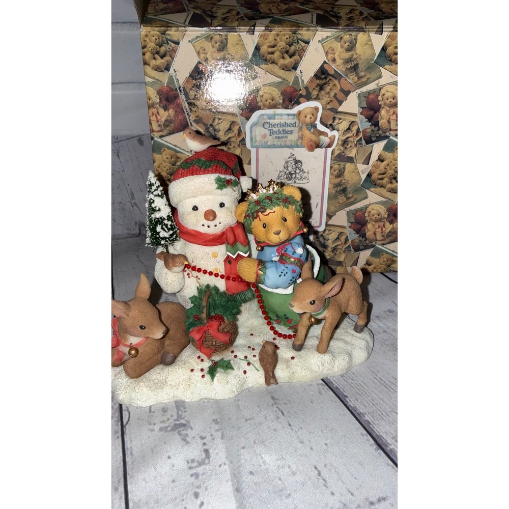 Cherished Teddies Star 1999 Limited Edition Snowman Reindeer Figurine 534250 Box